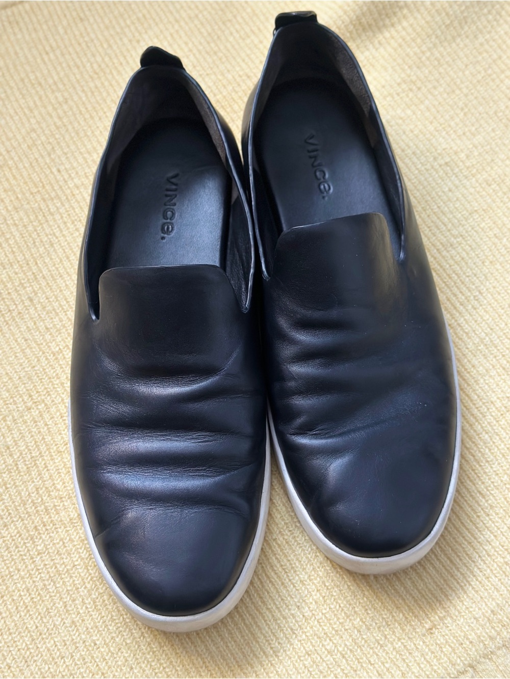 Vince Black Leather Slip-On Sneakers with White Sole